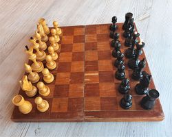 Wooden small chess set USSR - vintage Soviet chess set 1950s-1960s