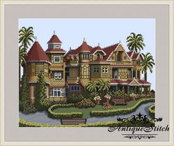 155 Winchester Mystery House Vintage Cross Stitch Pattern PDF Victorian House America Compatible Pattern Keeper