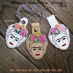 Frida Kahlo keychain ITH machine embroidery design