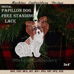 Papillon Dog FSL digital machine embroidery design