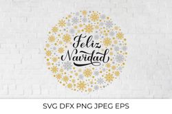 Feliz Navidad. Merry Christmas in Spanish. Round sign SVG cut file