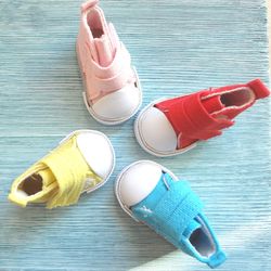 Blue textile shoes for  Wellie Wisher Doll – 4.5cm sole length - Or any other doll – Christmas gift idea