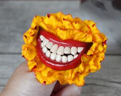 Bloody yellow flower with teeth, Unique gift