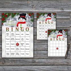 60 snowman baby shower bingo cards,christmas baby shower bingo games,printable baby shower bingo cards--260