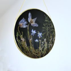 Dried flower art,  Resin round frame with pressed flower frame, resin flower decor, Floral resin suncatcher