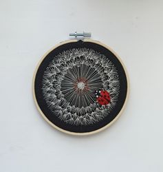 Embroidered picture on the wall "Dandelion and ladybug"