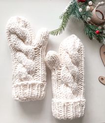 Knitted mittens women winter