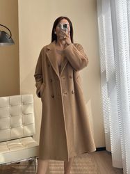 Wool coat women's high-end double-breasted camel classic luxurious winter mid-length wool coat women