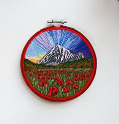 Embroidered picture "Poppies at dawn"