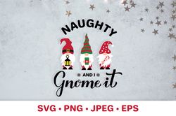 Naughty and I gnome it SVG. Funny Christmas quote for kids