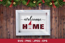 Welcome home SVG. Christmas gnome. Farmhouse sign. Buffalo plaid