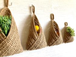 Hanging Fruit Basket set 4 Jute Vegetable Basket Saving Kitchen Counter Wall Basket Zero Waste Boho Kitchen storage