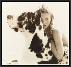 Kate Moss and Dog Black and White Smoking Cigarette Fashion Poster Vintage Retro Art Photography Premium Quality P