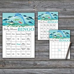 Dolphin Baby Shower Bingo Cards,Under the sea Baby Shower Bingo Games,Printable Baby Shower Bingo Cards--331