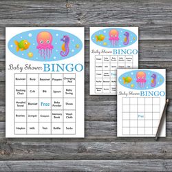 Jellyfish Baby Shower Bingo Cards,Under the sea Baby Shower Bingo Games,Printable Baby Shower Bingo Cards--330