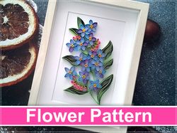 Quilling Pattern forget-me-not flowers, Template contour quilling flowers