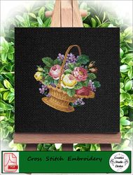Embroidery scheme Basket and flowers 3 / Vintage Cross Stitch Scheme Flower Basket