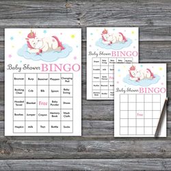 Sleeping Unicorn Baby Shower Bingo Cards,Unicorn theme Baby Shower Bingo Games,Printable Baby Shower Bingo Cards--318