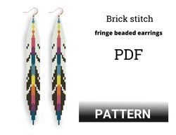 Beaded earrings PATTERN for brick stitch with fringe - Native feather - Instant download