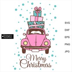 Pink Christmas Car svg, Merry Christmas truck svg, Vintage truck svg, Retro car, Winter svg Pickup truck Shirt mug card