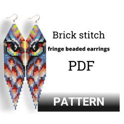 Owl Earring pattern for beading - Brick stitch pattern for beaded fringe earrings - owl pattern