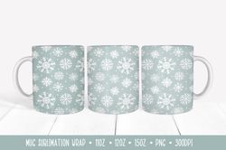 Winter Snowflakes Mug Sublimation Wrap. Christmas Mug Design
