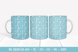 Winter Snowflakes Mug Sublimation Design. Ice Blue Mug Wrap