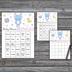 Blue rabbit Baby Shower Bingo Cards,Rabbit Baby Shower Bingo Games,Printable Baby Shower Bingo Cards--314