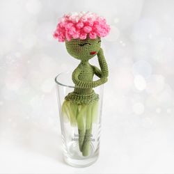 Smiling Doll Flower, Interior doll, Crochet Flower girl, Wireframe doll, Artificial pink flower