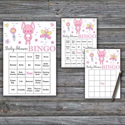Pink rabbit Baby Shower Bingo Cards,Rabbit Baby Shower Bingo Games,Printable Baby Shower Bingo Cards--313