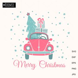 Christmas Retro Red Car svg, Christmas truck, Retro Christmas card Design, Shirt mug print Sublimation Cricut Cameo