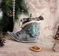 Christmas stocking, Nicholas booth,Christmas fireplace,Christmas stocking,Gray Elf boots,Santa Claus boots,Chimney sock