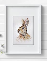 Rabbit 8x11 inch original watercolor art home animal painting bunny by Anne Gorywine