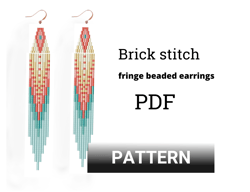 Brick stitch pattern. Beaded earrings with fringe. Ombre pattern earrings DIY. Simple pattern
