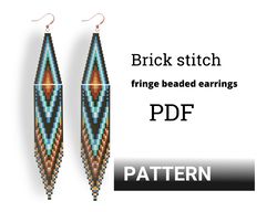 Earring pattern for beading - Brick stitch pattern for beaded fringe earrings - Instant download.