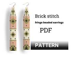 Earring pattern for beading - Brick stitch pattern for beaded fringe earrings - Instant download. Ukrainian shop