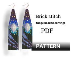 Earring pattern for beading - Moon pattern - Brick stitch pattern for beaded fringe earrings - Instant download. Bead we