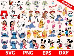 Digital Download, Mickey Mouse svg, Lilo and Stitch svg, Toy Story svg, Winnie the Pooh svg, Snoopy svg
