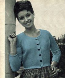 Vintage Knitting Pattern 159 Short Cardigan Boat-Necked Women
