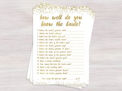 How well do you know the bride, Funny Bridal Shower games, Gold confetti, Printable Bridal Shower ideas, Bachelorette