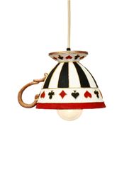 SET of TWO Mad tea party Teacup pendant chandelier White rabbit Kitchen lighting Alice in wonderland Farmhouse Harlequin