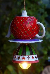 Mad tea party Teacups pendant chandelier, White rabbit Kitchen pendant lighting Alice in wonderland decor Farmhouse Vint