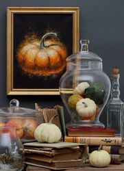 Pumpkin oil on canvas original painting, halloween gift, decoration, autumn thanksgiving picture, trick or treat colorfu
