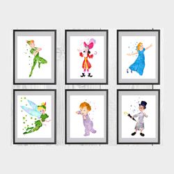 Peter Pan Disney Set Art Print Digital Files nursery room watercolor