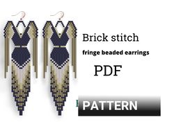Earring pattern for beading - Dress pattern - Brick stitch pattern for beaded fringe earrings - Instant download.