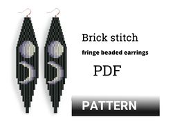Earring pattern for beading - Moon pattern - Brick stitch pattern for beaded fringe earrings - Instant download. Bead we