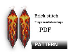 Earring pattern for beading - Brick stitch pattern for beaded fringe earrings - Instant download. Flame earrings