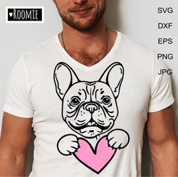 French bulldog with pink heart svg for Cricut, Valentine Frenchie Shirt design, I Love my bulldog, Dog mom Cut file /81