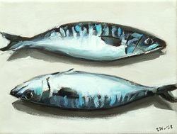 Mackerel Fish Painting Food Kitchen Art Fish Oil Still Life MADE TO ORDER