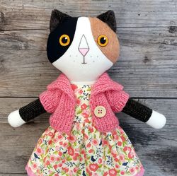 Calico cat doll, handmade stuffed cat toy, wool plush kitten